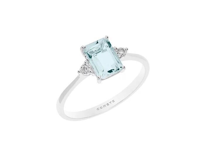 Anello oro bianco acquamarina ottagonale e diamanti - COMETE