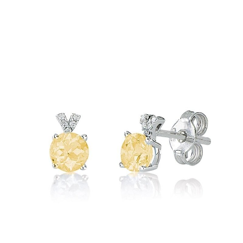 Orecchini in oro bianco 18 kt, con diamanti e Citrino - ARTLINEA