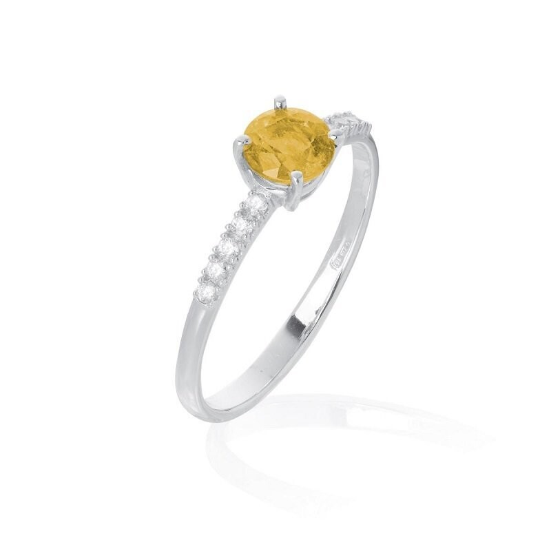 Anello in oro bianco 18kt con diamanti e Citrino - ARTLINEA