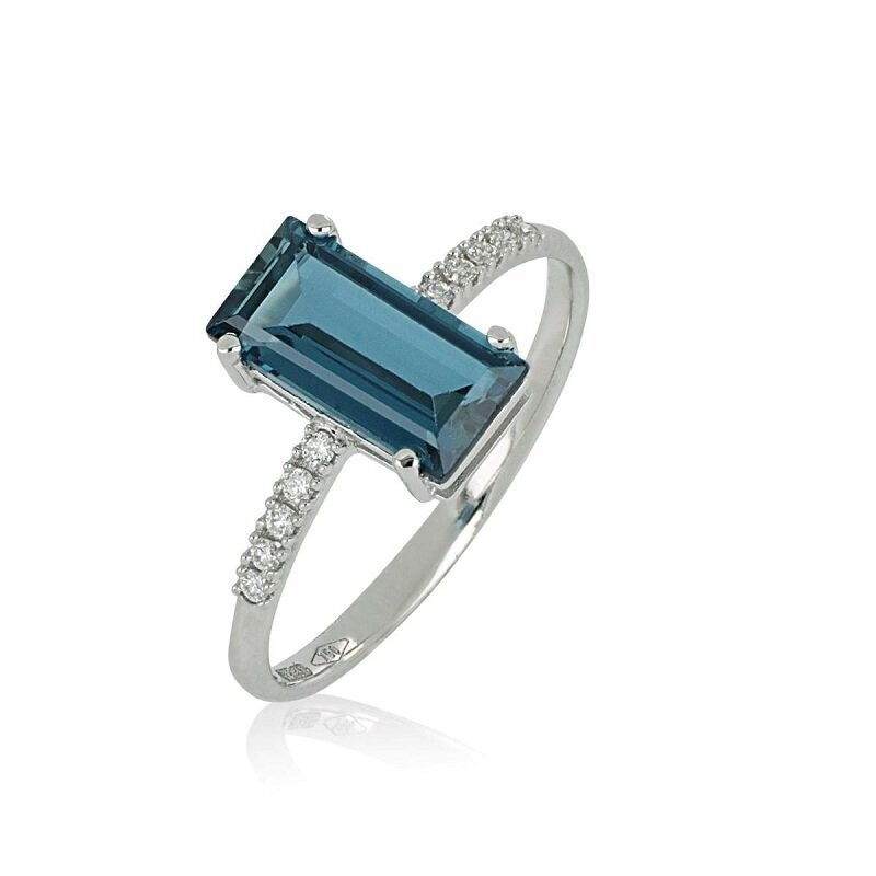 Anello in oro bianco 18kt con diamanti e Topazio Blue London - ARTLINEA