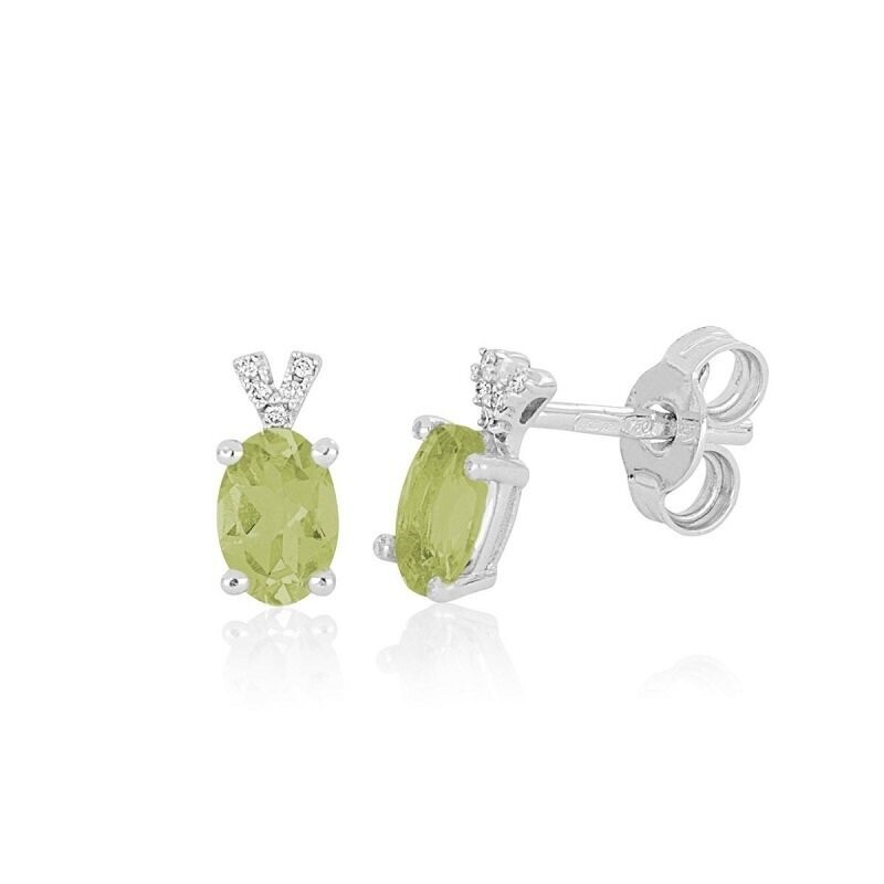 Orecchini in oro bianco 18 kt, con diamanti e Peridot - ARTLINEA