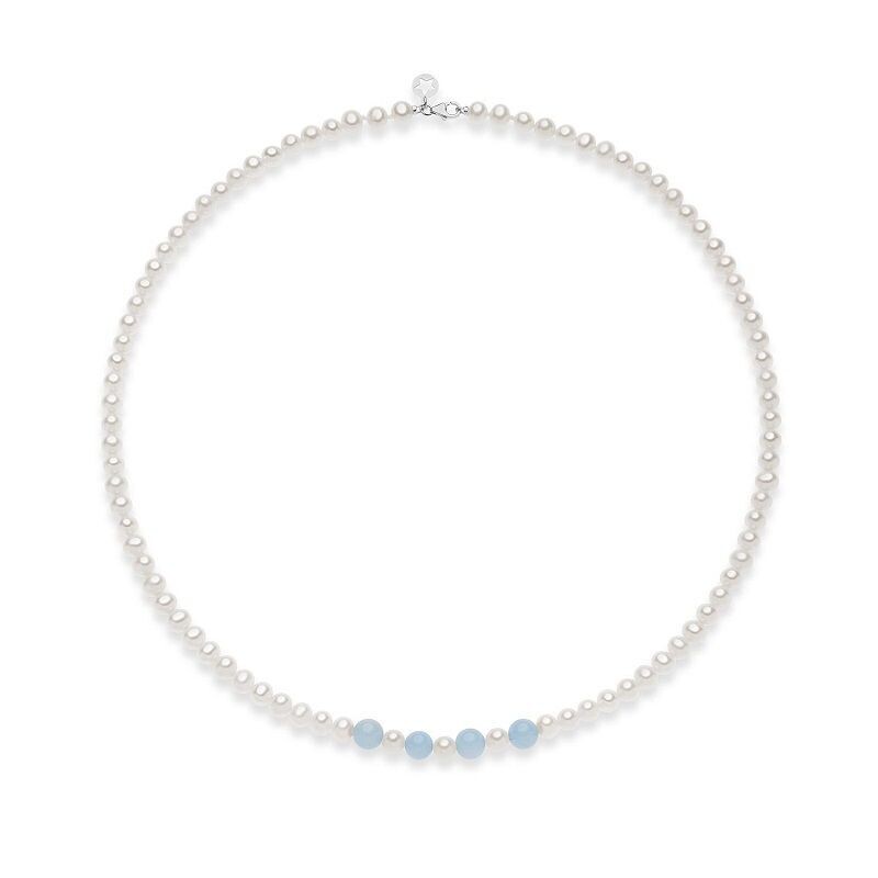 GIROCOLLO DI PERLE CON INSERTI ACQUAMARINA - COMETE