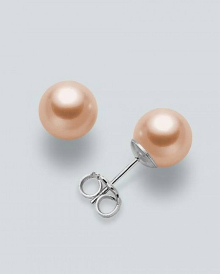 ​Orecchini di perle color rosa pesca con oro 18 carati - CARAVECCHIA