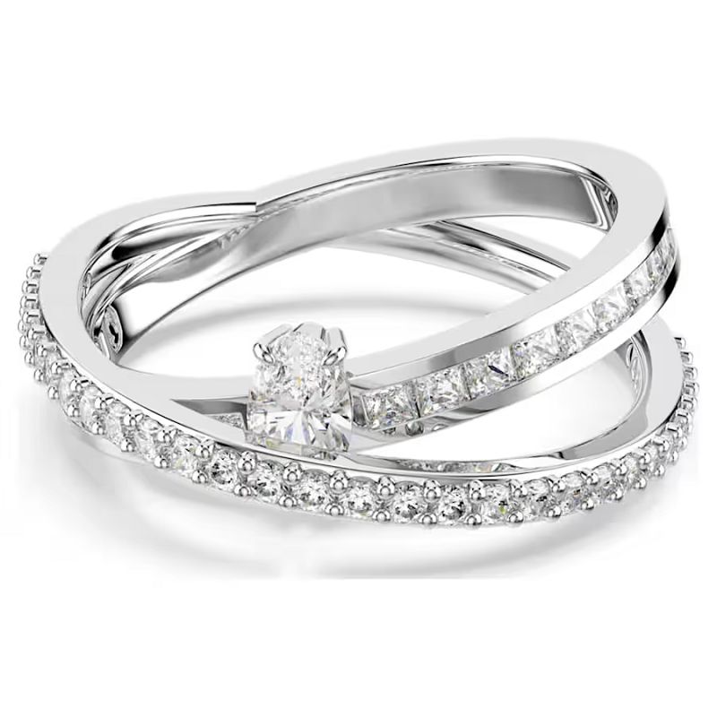 Anello Hyperbola Taglio misto, Bianco, Placcato rodio- SWAROVSKI