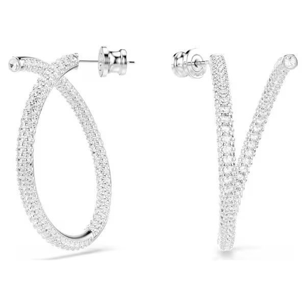 Orecchini a cerchio Dextera Taglio Round, Bianchi, Placcato rodio - SWAROVSKI