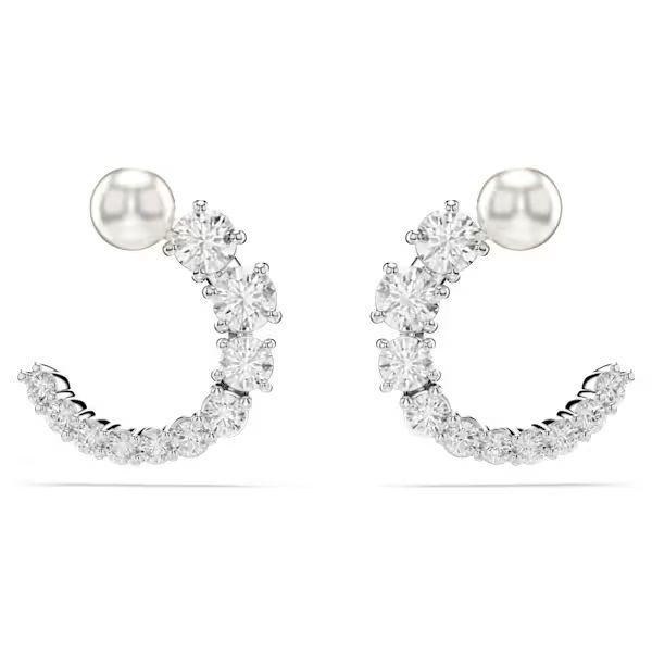 Orecchini a cerchio Matrix Crystal Pearl, Taglio Round, Bianchi, Placcato rodio - SWAROVSKI