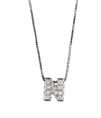 Collana in oro bianco con Iniziale con zirconi - ROSAS Collana in oro bianco con Iniziale con zirconi - ROSAS