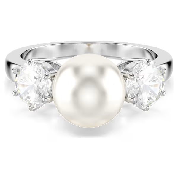 Anello Matrix Crystal Pearl, Taglio Round, Bianco, Placcato rodio - SWAROVSKI