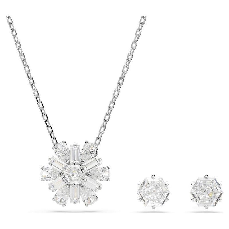 Set Idyllia Tagli misti, Fiocco di neve, Bianco, Placcato rodio - SWAROVSKI