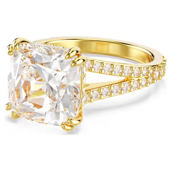 Anello cocktail Stilla. Taglio squadrato, Bianco, Placcato color oro - SWAROVSKI