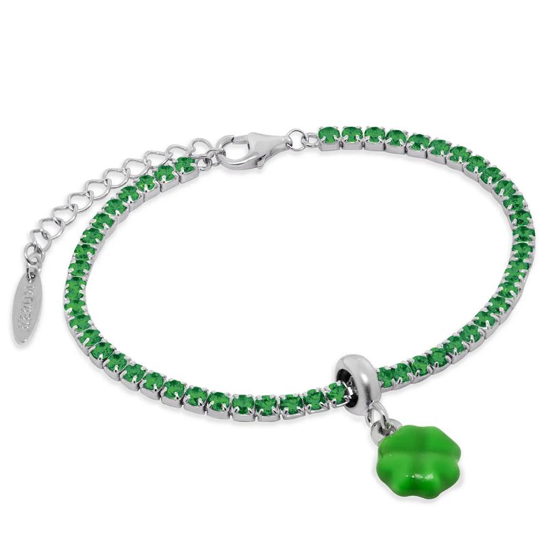 Bracciale tennis 2,5 mm – CZ Smeraldo – Stopper Quadrifoglio Smaltato - RERUM