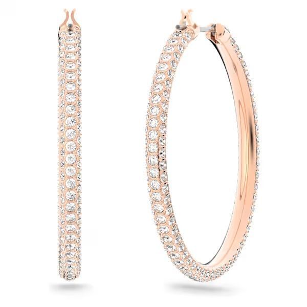 Orecchini a cerchio Dextera Pavé, Grandi, Bianchi, Placcato color oro rosa - SWAROVSKI