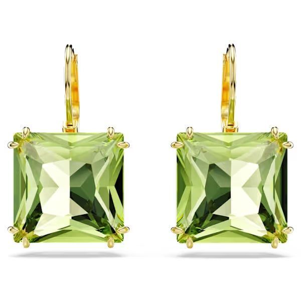 Orecchini pendenti Millenia Taglio squadrato, Verdi, Placcato color oro - SWAROVSKI