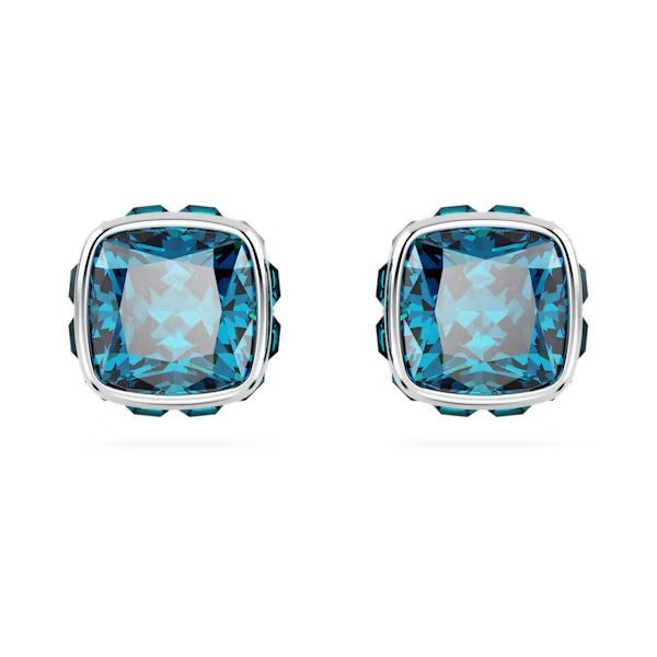 Orecchini a lobo Birthstone Taglio squadrato, Dicembre, Blu, Placcato rodio - SWAROVSKI