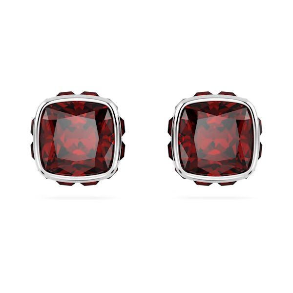 Orecchini a lobo Birthstone Taglio squadrato, Gennaio, Rossi, Placcato rodio - SWAROVSKI