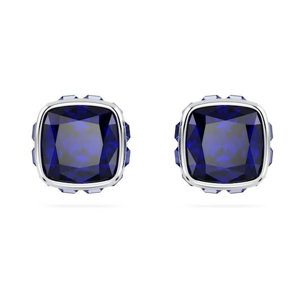 Orecchini a lobo Birthstone Taglio squadrato, Settembre, Blu, Placcato rodio - SWAROVSKI