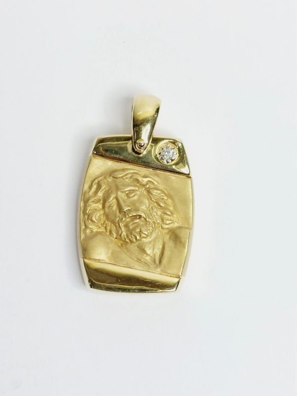 Medaglia con Cristo in oro 18 kt e diamante naturale taglio brillante - CHIMENTO