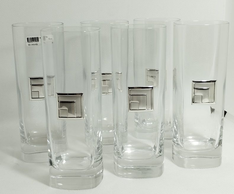Set 6 pezzi bicchieri da bibita con decoro in argento - STILARTE