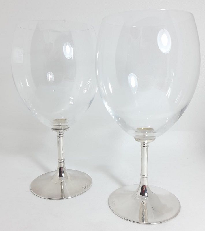 Coppia di calici per vino in cristallo e argento 925 - MASINI ARGENTI