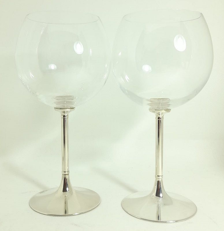 Coppia di calici per vino in cristallo e argento 925 - MASINI ARGENTI