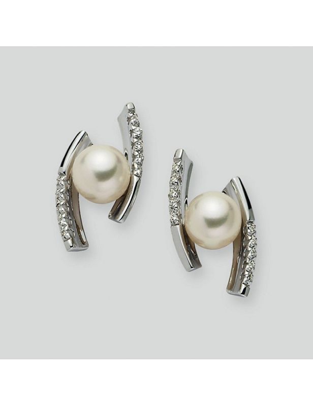 Orecchini in Oro Bianco 18 Carati con Perle 7-7,5mm e Diamanti Naturali - NIMEI