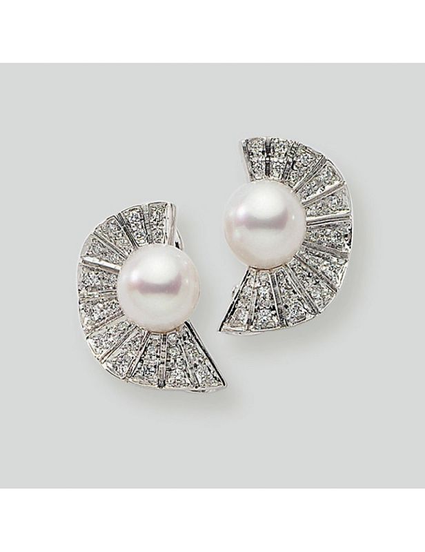 Orecchini in Oro Bianco 18 Carati con Perle Akoya 7-7,5mm e Diamanti Naturali - NIMEI