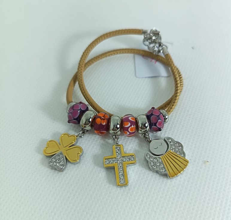 Bracciale in pelle beige componibile Tres Jolie - BROSWAY