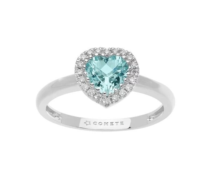 Anello in Oro Diamanti e Acquamarina Cuore - COMETE Anello in Oro Diamanti e Acquamarina Cuore - COMETE