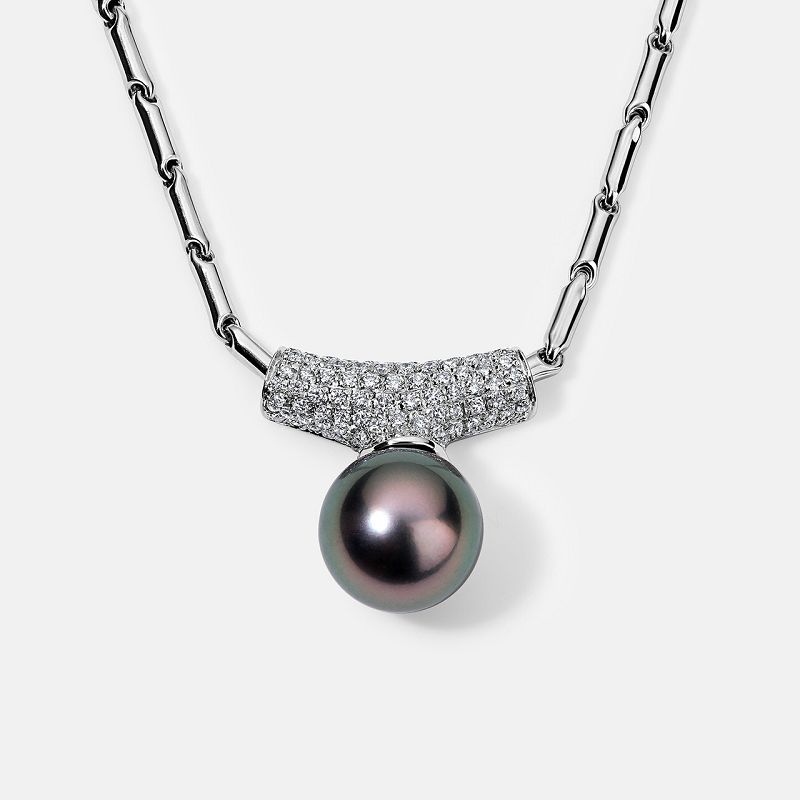 Collana in oro bianco di perle di Tahiti e diamanti - CHIMENTO