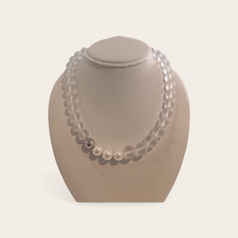 Collana in boulle cristallo di rocca, perle e oro bianco 18 kt - NIMEI Collana in boulle cristallo di rocca, perle e oro bianco 18 kt - NIMEI