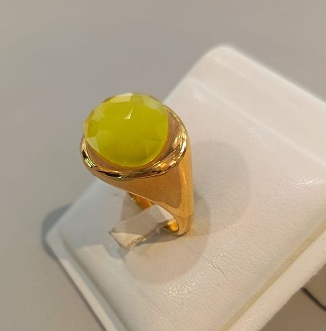 Anello in oro giallo 18 kt e pietra quarzo giallo citrino sfaccettata - LABRIOLA