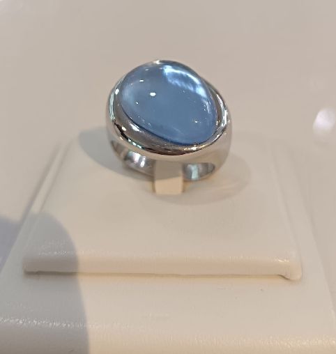 Anello in oro bianco 18 kt e pietra acquamarina azzurro - LABRIOLA