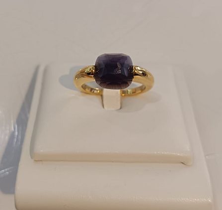 ​Anello in oro giallo 18 kt e pietra ametista sfaccettata - LABRIOLA