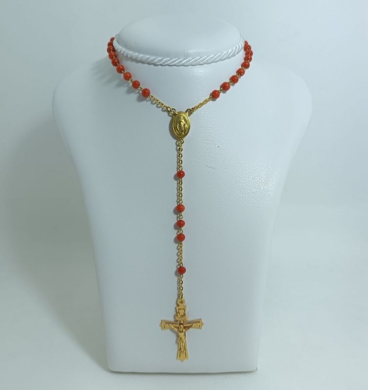 ​Rosario collana oro 18 kt e corallo - ROSAS