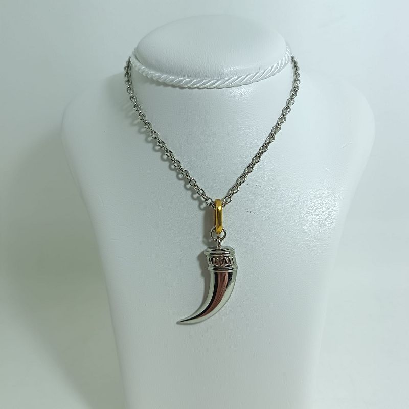 Collana in acciaio e oro 18 kt con corno - ZERO BY ZANCAN