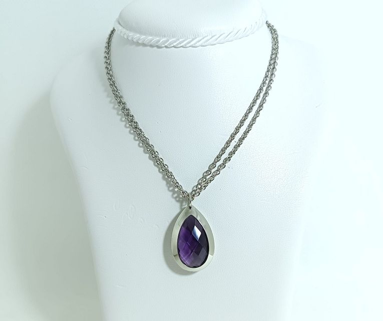 ​Collana  in acciaio e quarzo viola - ZERO BY ZANCAN