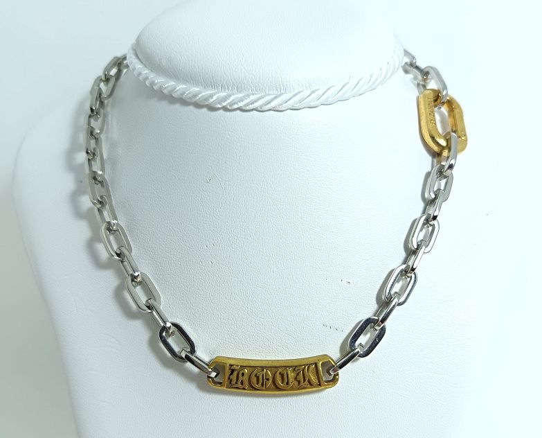 ​Collana in acciaio e oro 18 kt con targhetta ROCK - ZERO BY ZANCAN