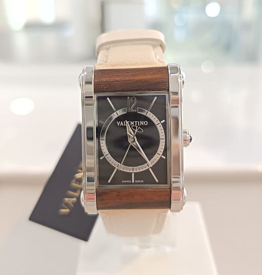 ​Orologio al quarzo in acciaio con inserti in legno - VALENTINO