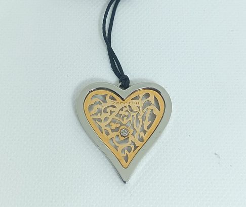 Pendente a forma di cuore in acciaio bicolore con diamante - REBECCA