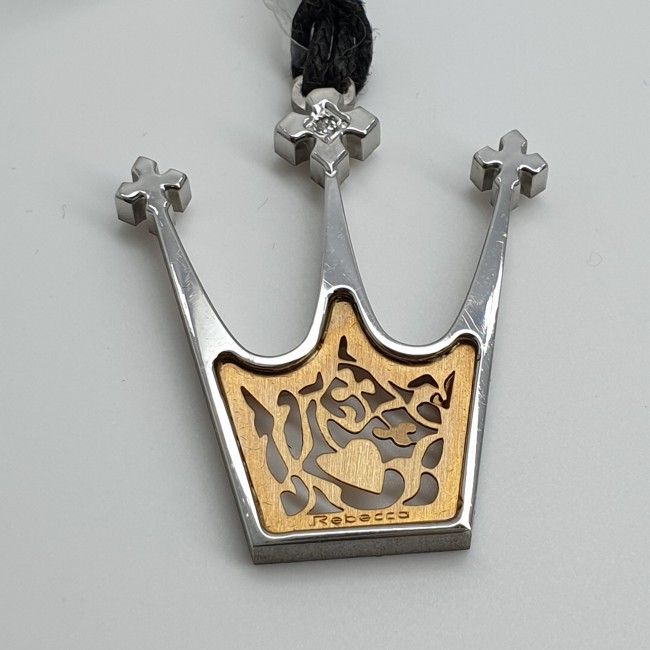​Pendente a forma di corona in acciaio bicolore con diamante - REBECCA