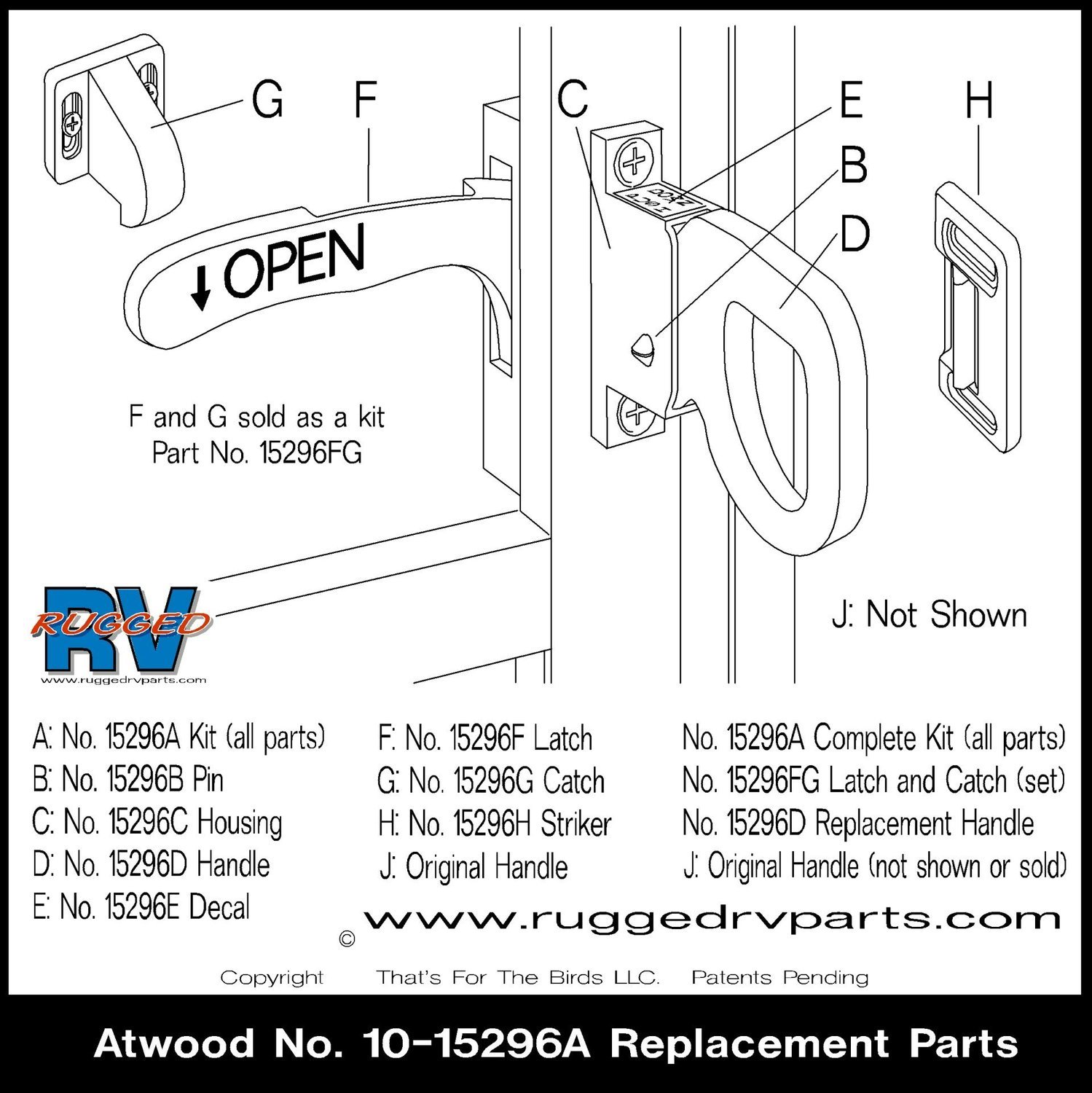 No. 15296FG Atwood Style 10-15296A Screen Door Replacement Latch