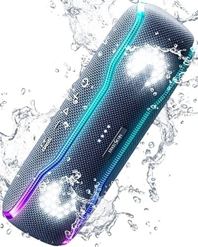 Portable Bluetooth Speaker, IPX7 Waterproof Wireless Speaker with Colorful Flashing Lights, 25W Super Bass with 24H Playtime, 100ft Bluetooth Range, TWS Pairing for Outdoor, Home, Party, Beach, Travel