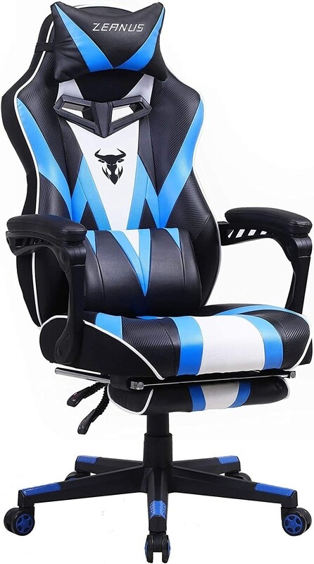 Gaming Chair with Footrest, Recliner Computer Chair for Teens, High Back Gamer Chair with Massage, Desk Chair for Gaming, Ergonomic Gaming Computer Chair, Big and Tall Gaming Chairs for Adults (Blue)