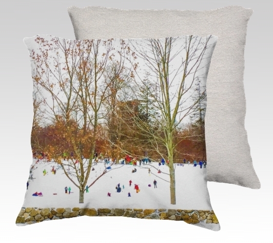 Winter Sledding Velvet Pillow (small)