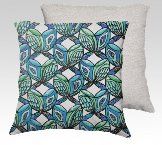 Blue Birds Velvet Pillow (small)