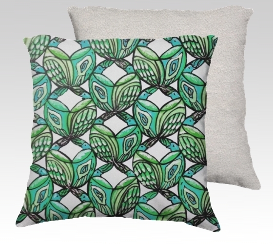 Aqua Birds Velvet Pillow (small)