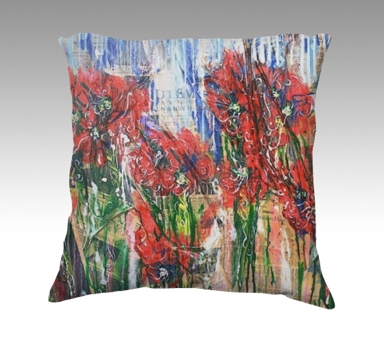 Poppies Velvet Pillow (small)