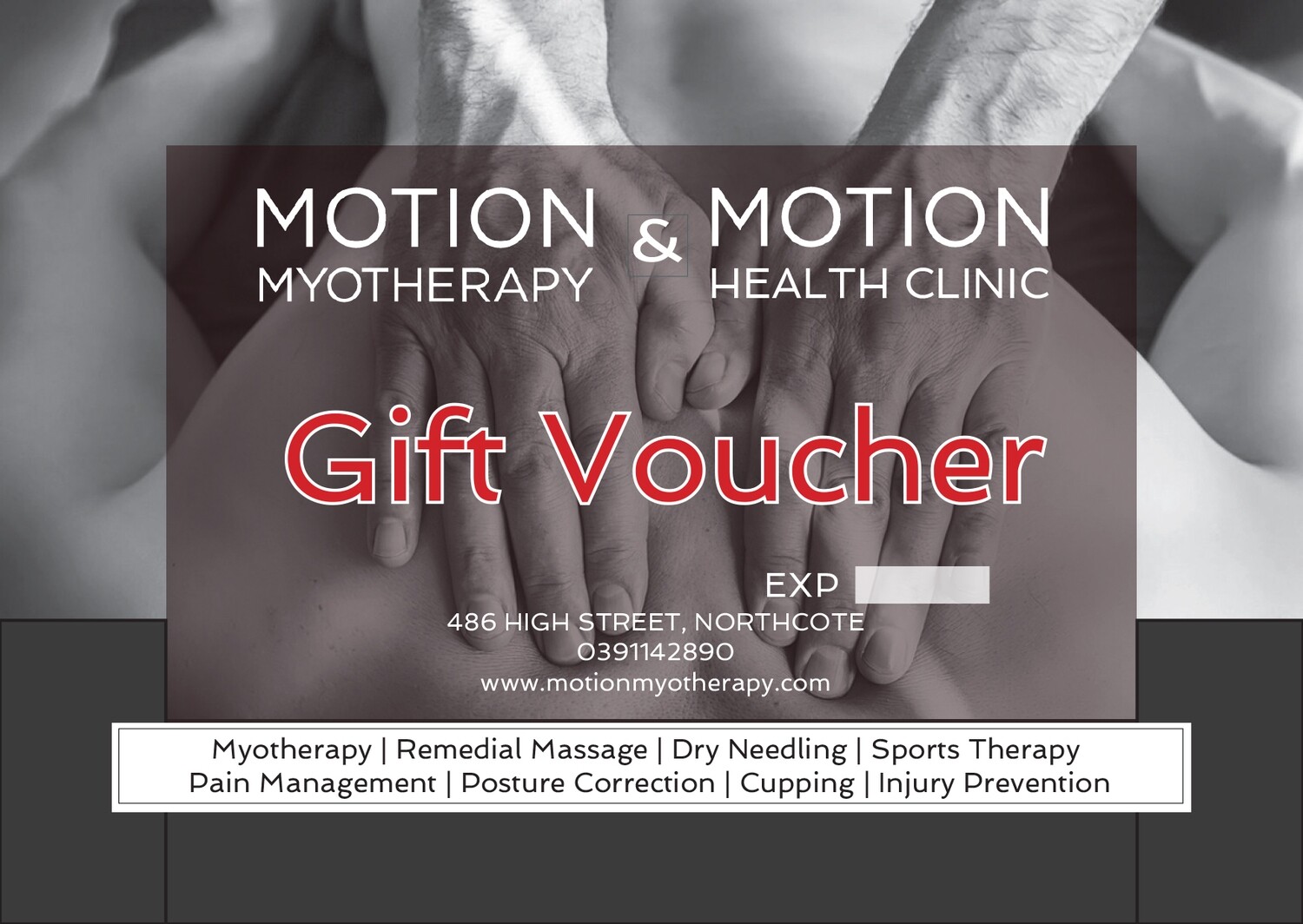 Gift Voucher for Massage and Myotherapy