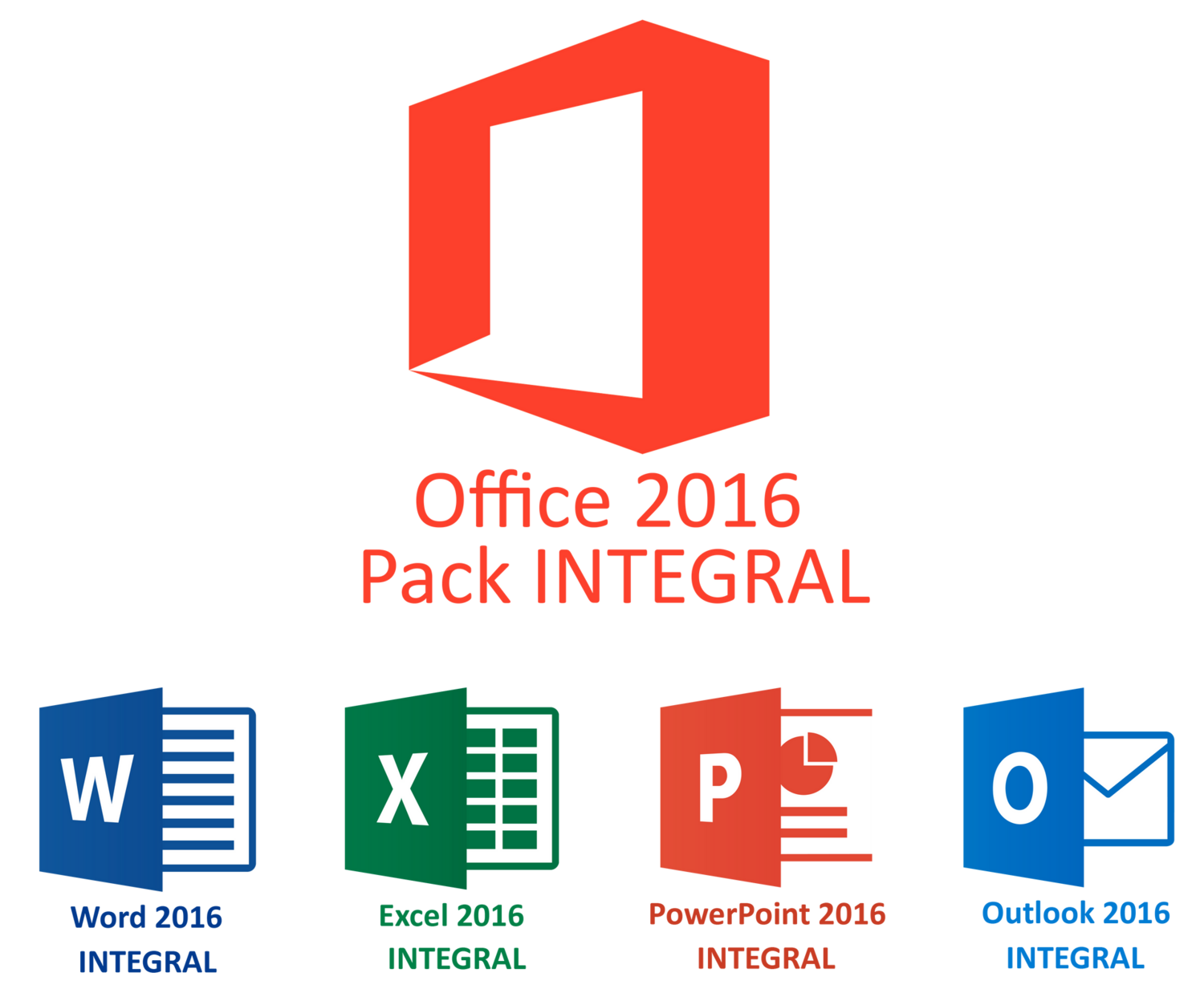 Pack Office INTEGRAL 2016 (Word+Excel+PowerPoint+Outlook complets)