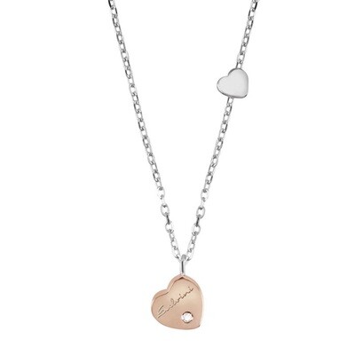 SALVINI BE HAPPY COLLANA CON CUORE ORO BIANCO E ROSA 9KT CON DIAMANTE0.01 COLORE GH 20060186